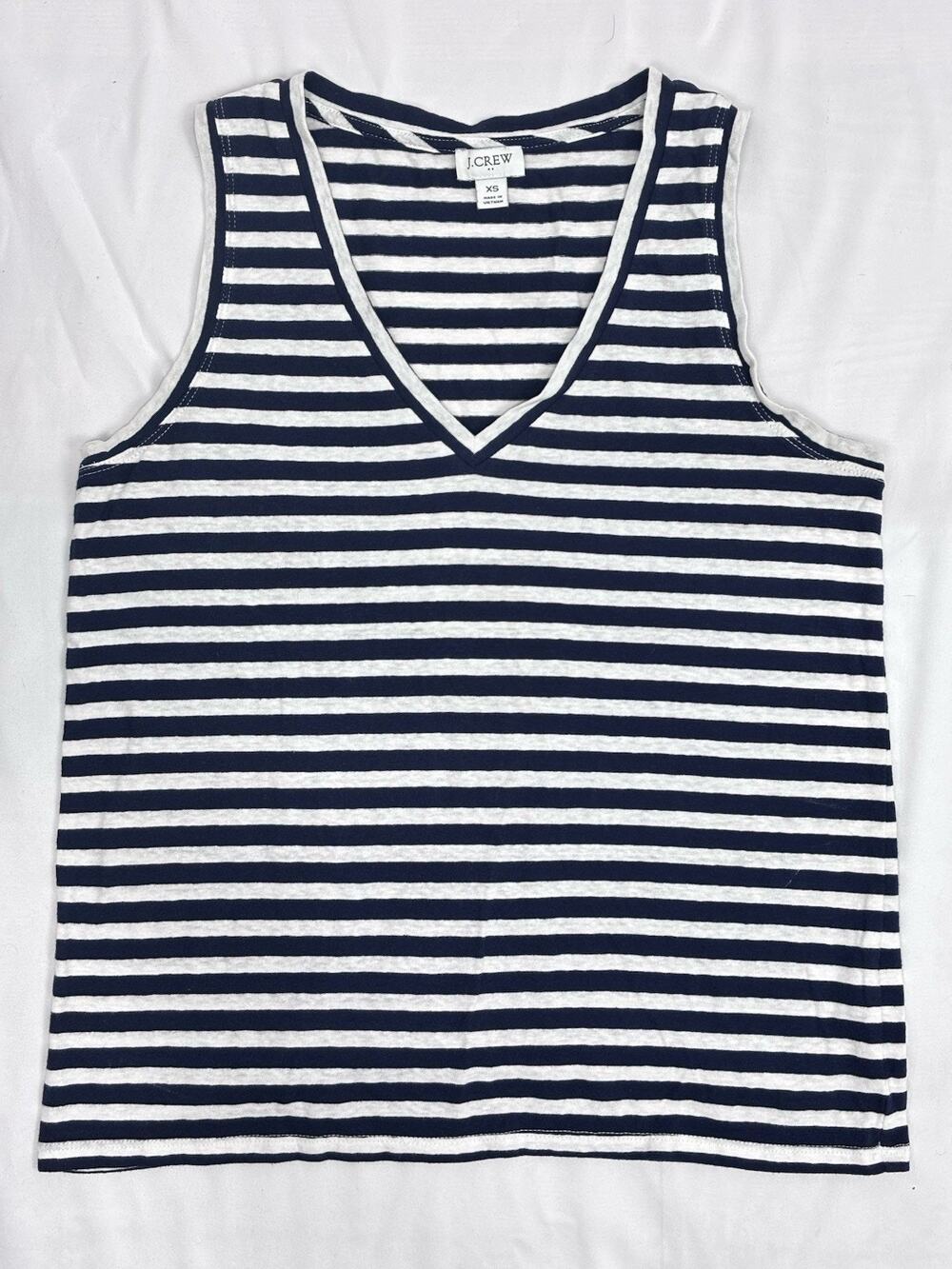 J.Crew Navy Blue White Striped Cotton-blend V-Neck Tank Top XS Coastal Preppy